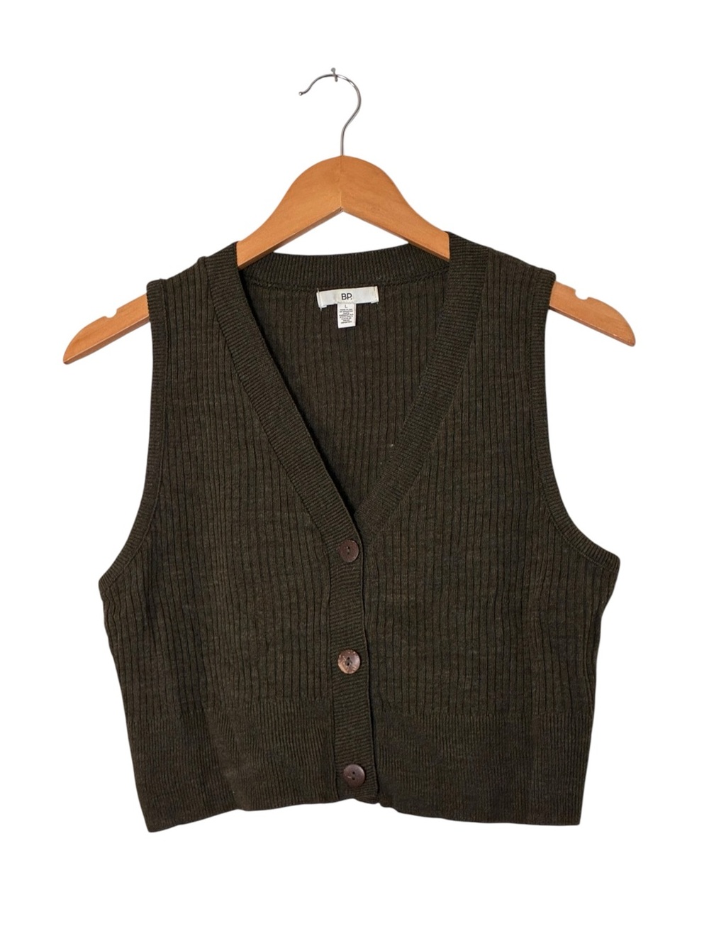 BP. | LIKE NEW Green rib knit button front vest tank top cardigan size large